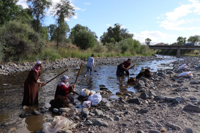 Oltu Çayı’nda yün yıkamaya başladılar